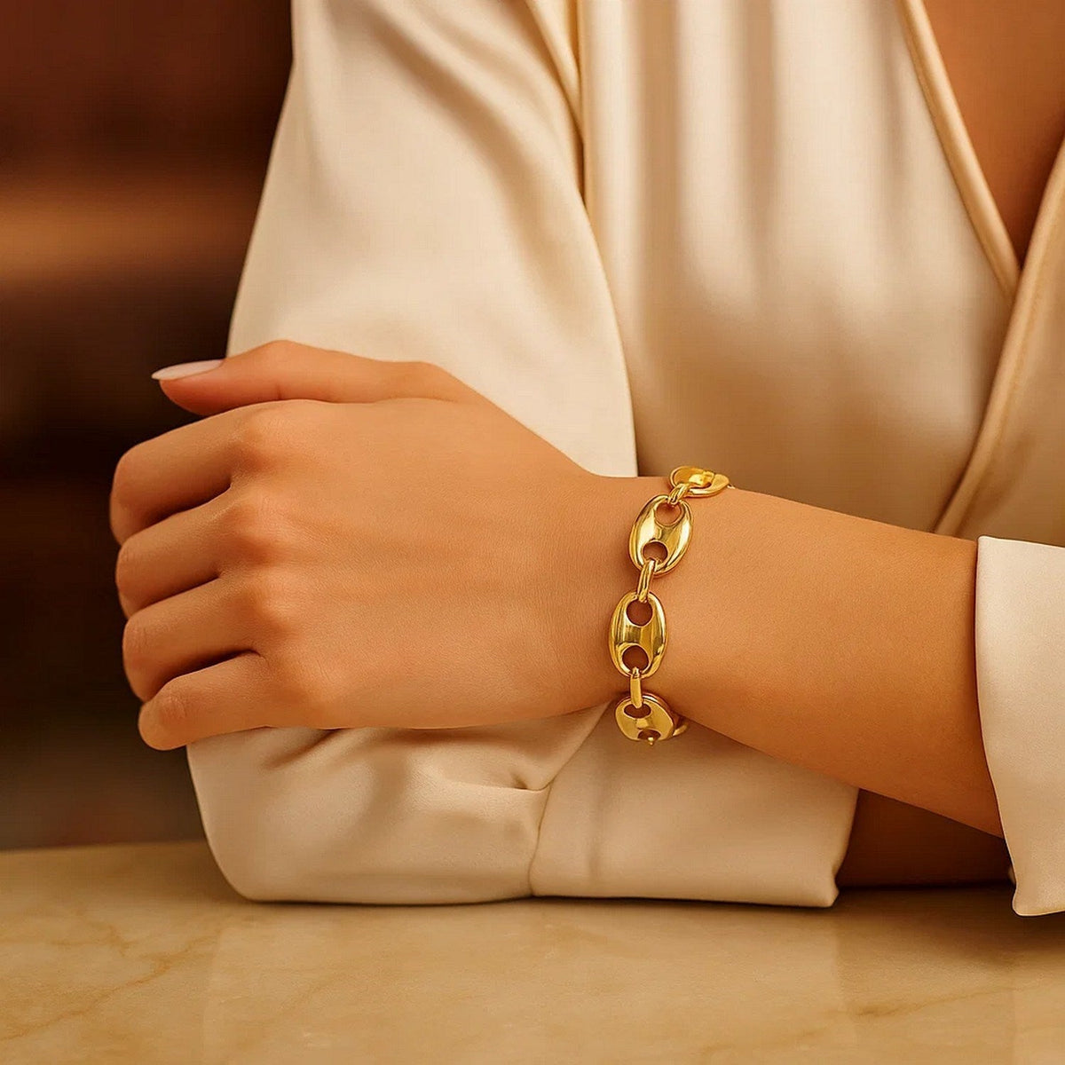 14k Yellow Gold High Polish Lite Puffed Mariner Link Bracelet (21.00 mm) - LinkagejewelrydesignLinkagejewelrydesign