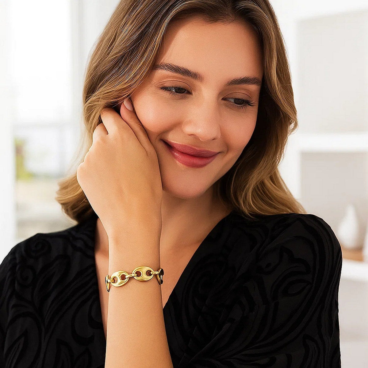 14k Yellow Gold High Polish Lite Puffed Mariner Link Bracelet (21.00 mm) - LinkagejewelrydesignLinkagejewelrydesign