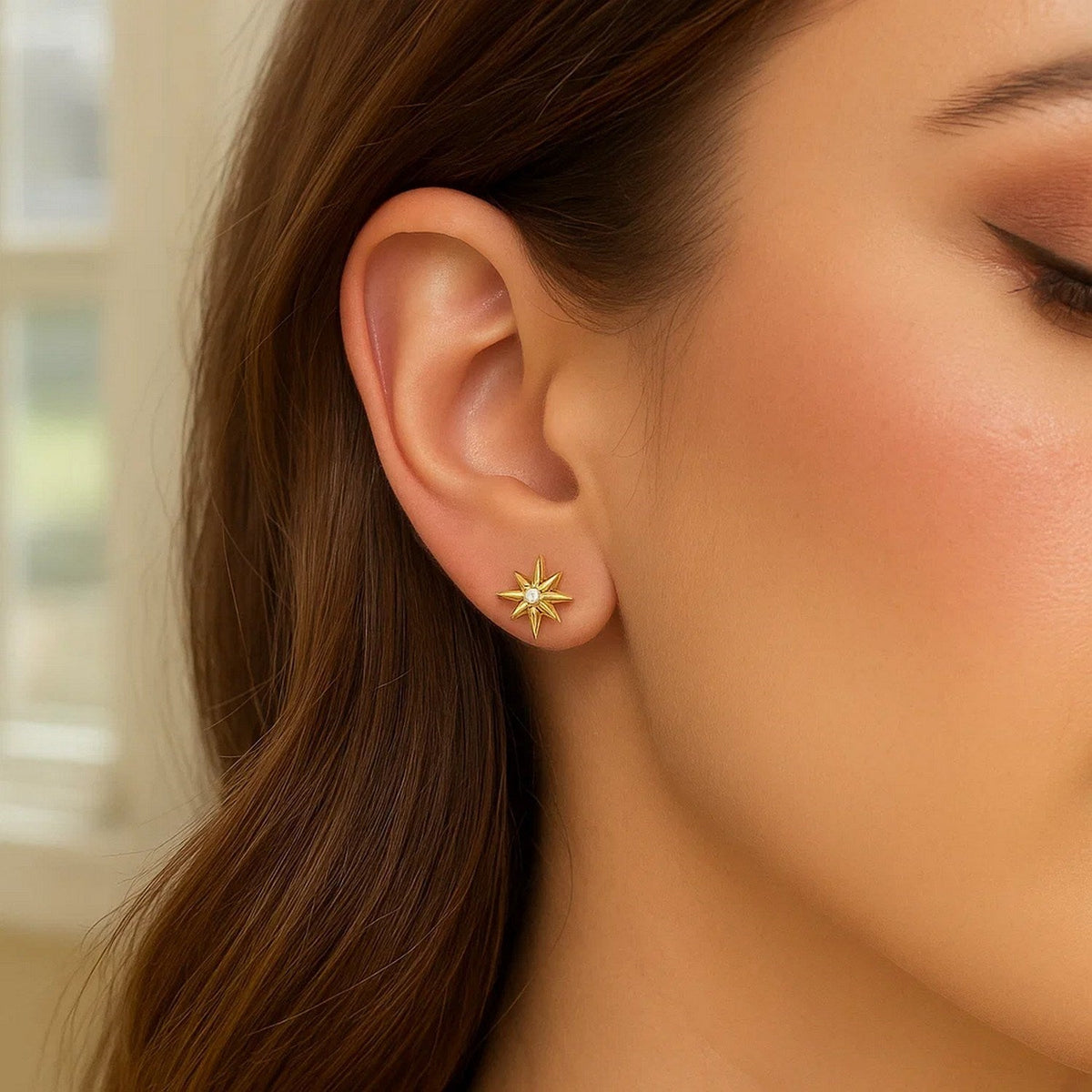 14K Yellow Gold High Polish North Star Diamond Earrings - LinkagejewelrydesignLinkagejewelrydesign