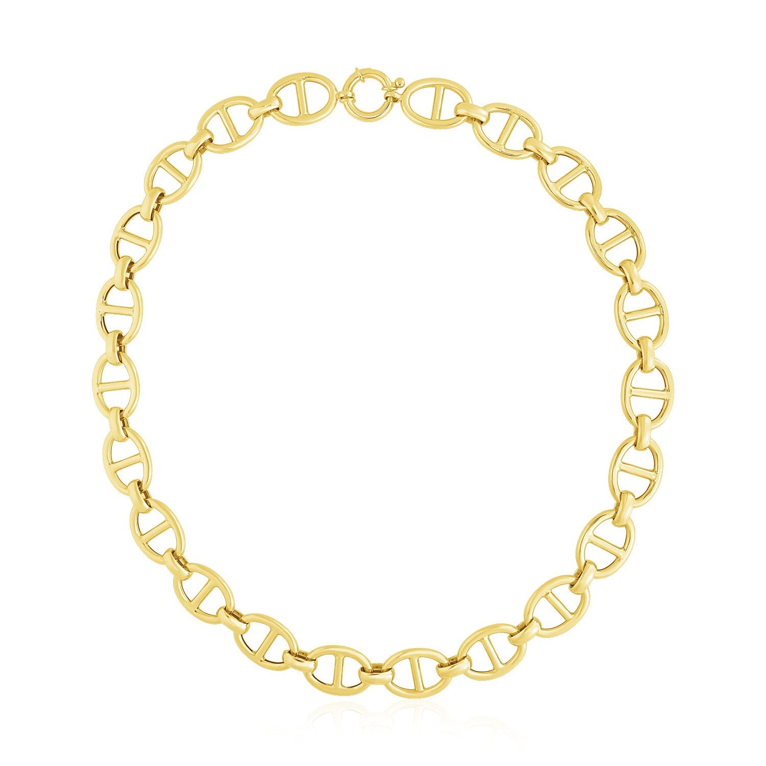 14k Yellow Gold High Polish Oval Mariner Link Necklace (13.8mm) - LinkagejewelrydesignLinkagejewelrydesign