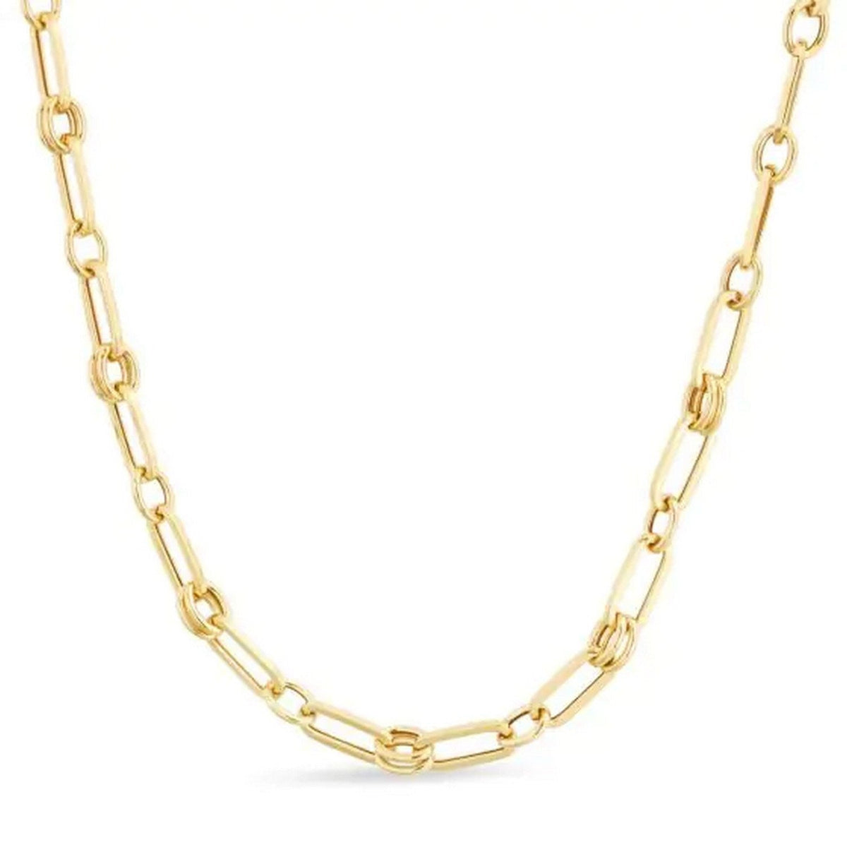 14k Yellow Gold High Polish Paperclip Rondel Link Chain - LinkagejewelrydesignLinkagejewelrydesign