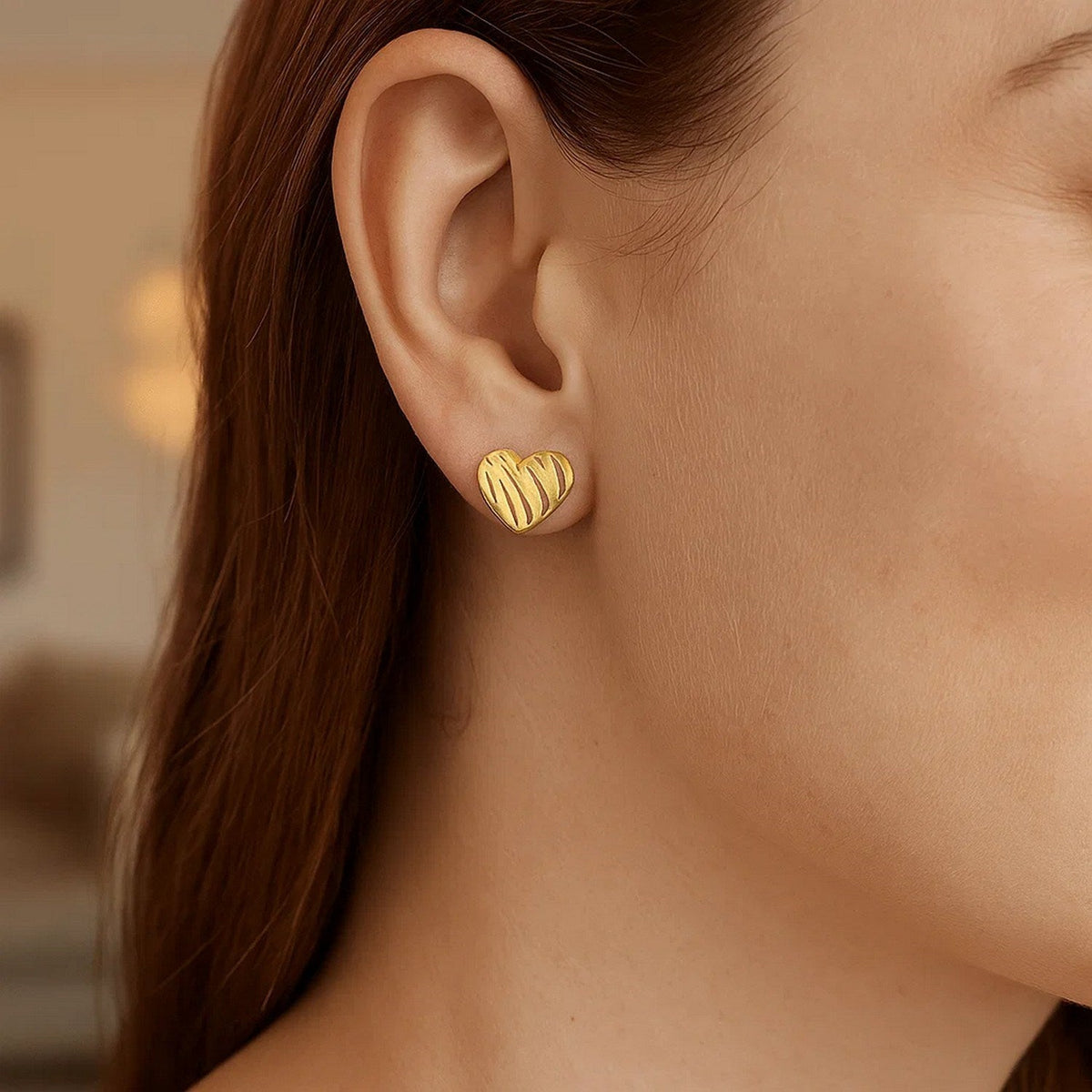 14K Yellow Gold High Polish Scribble Heart Stud Earrings - LinkagejewelrydesignLinkagejewelrydesign