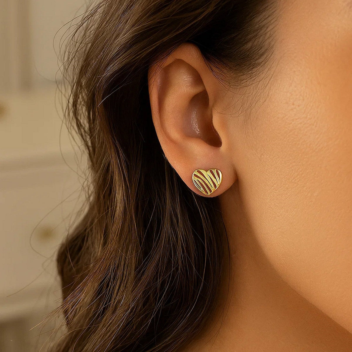 14K Yellow Gold High Polish Scribble Heart Stud Earrings - LinkagejewelrydesignLinkagejewelrydesign