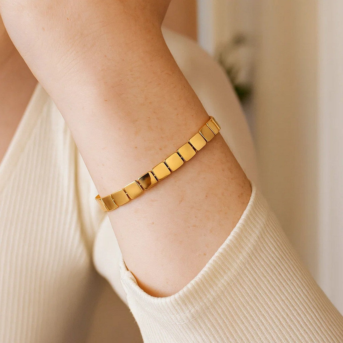 14k Yellow Gold High Polish Square Link Bracelet (6.00 mm) - LinkagejewelrydesignLinkagejewelrydesign