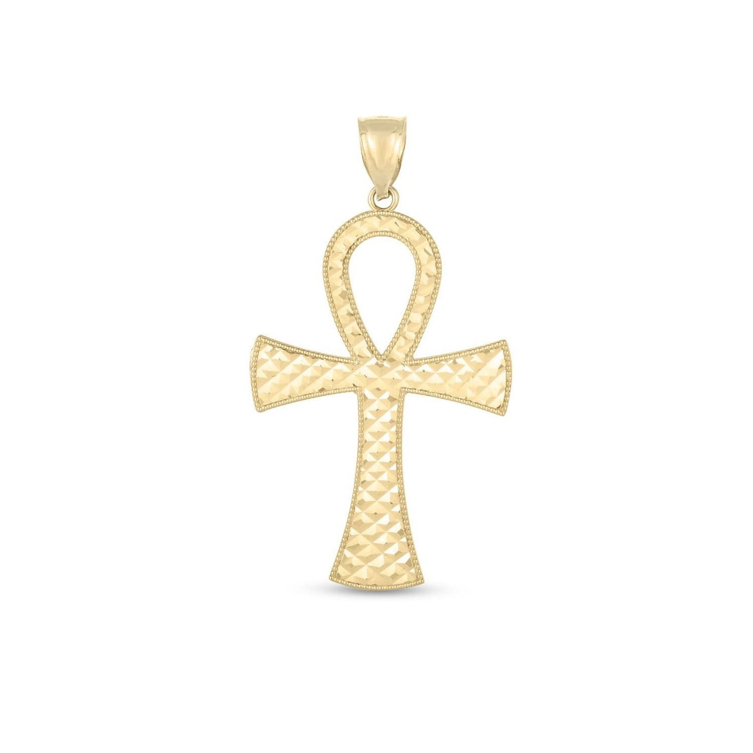 14k Yellow Gold High Polish Textured Ankh Pendant - LinkagejewelrydesignLinkagejewelrydesign