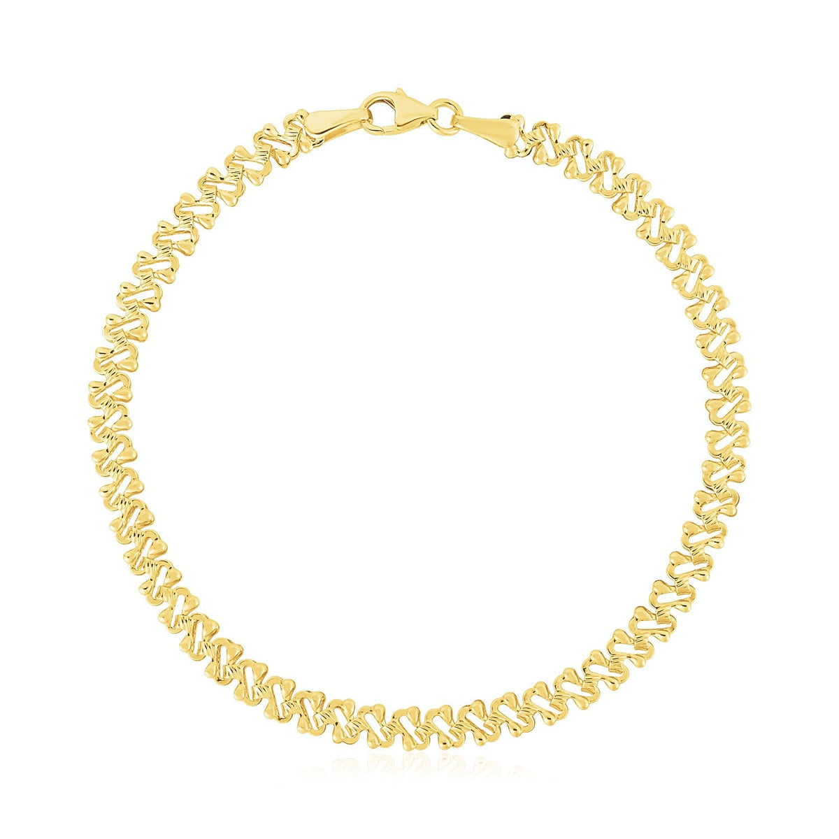 14k Yellow Gold High Polish Textured Fancy Chain Bracelet (4mm) - LinkagejewelrydesignLinkagejewelrydesign