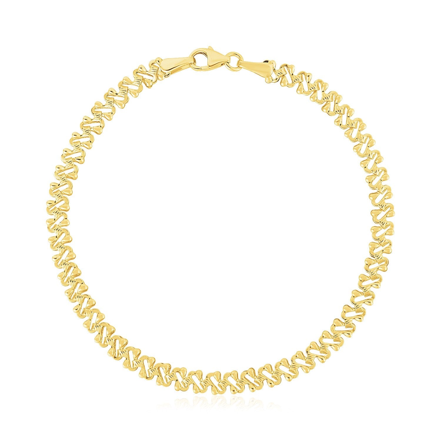 14k Yellow Gold High Polish Textured Fancy Chain Bracelet (4mm) - LinkagejewelrydesignLinkagejewelrydesign