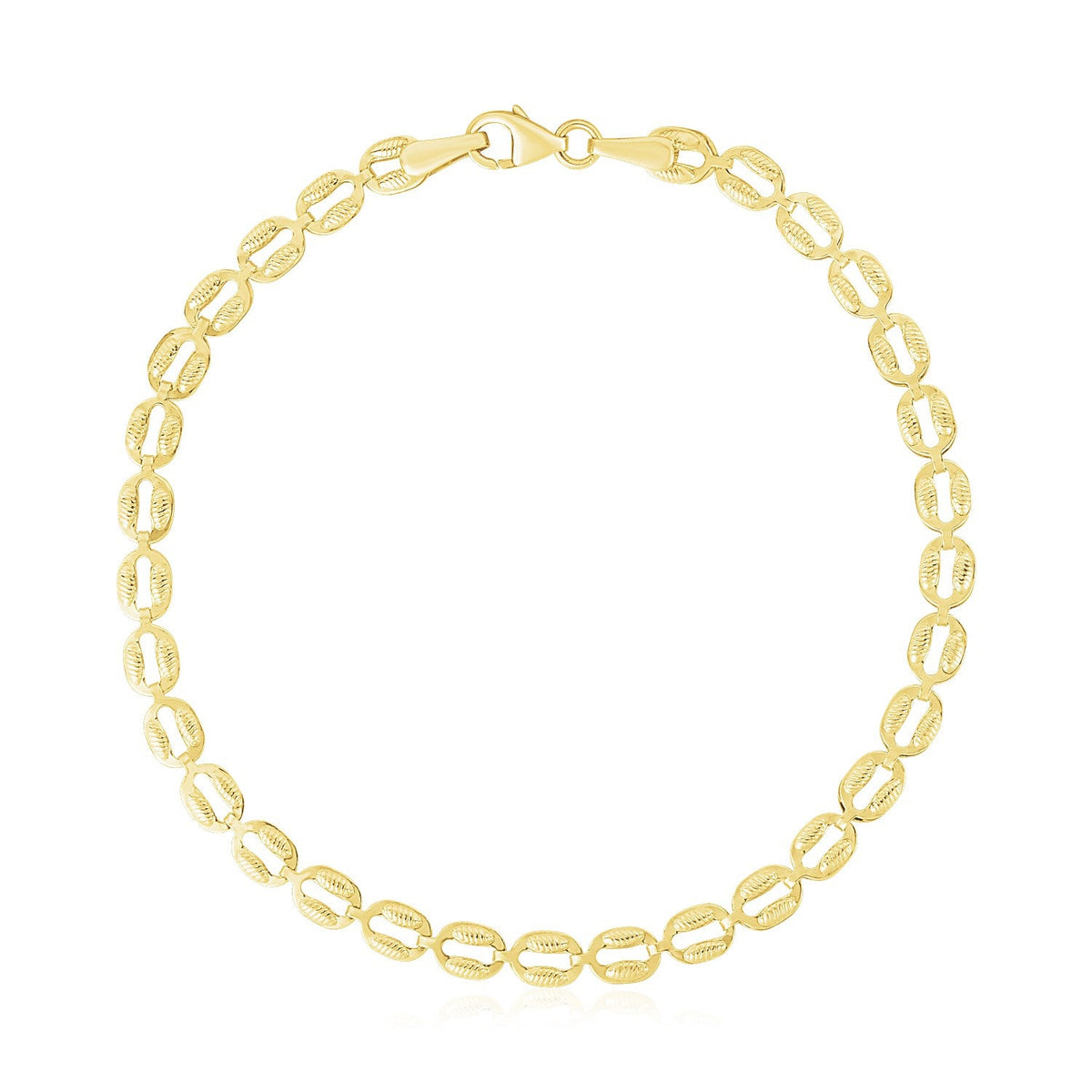 14k Yellow Gold High Polish Textured Puffed Oval Link Bracelet (3.80 mm) - LinkagejewelrydesignLinkagejewelrydesign