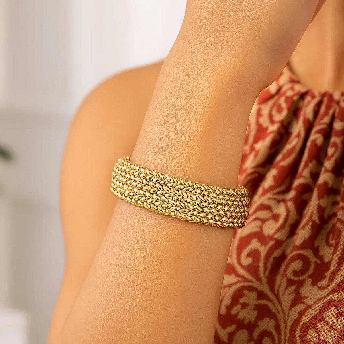 14k Yellow Gold High Polish Thick Braided Bracelet (14.5mm) - LinkagejewelrydesignLinkagejewelrydesign