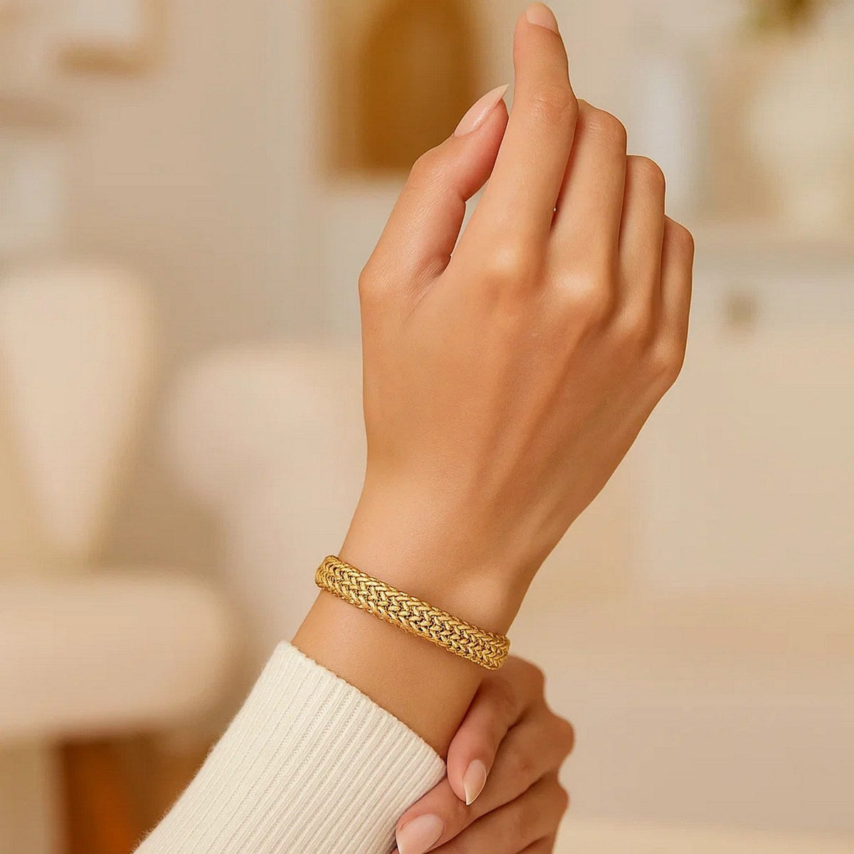 14k Yellow Gold High Polish Thick Braided Bracelet (8.8mm) - LinkagejewelrydesignLinkagejewelrydesign