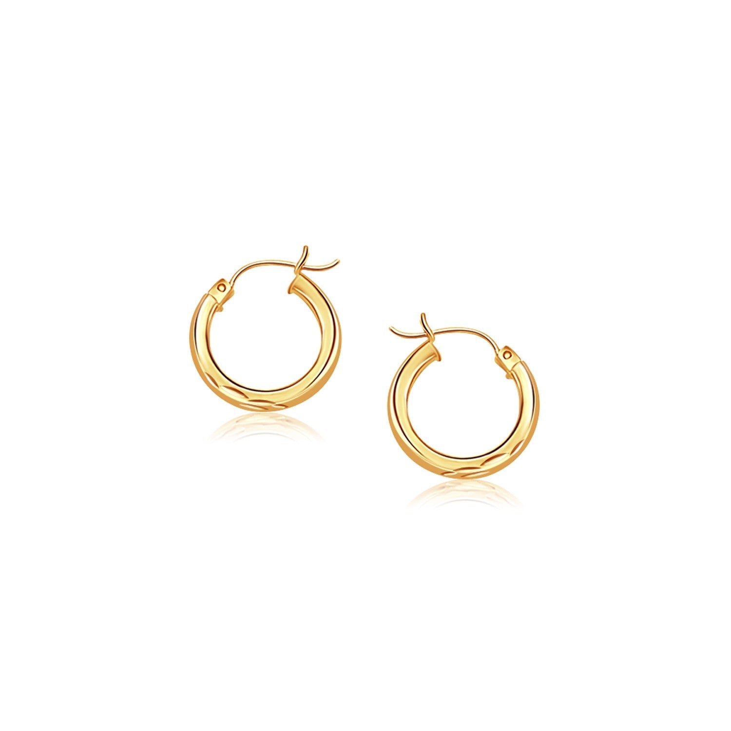 14k Yellow Gold Hoop Earring with Diamond - Cut Finish (3x20mm) - LinkagejewelrydesignLinkagejewelrydesign