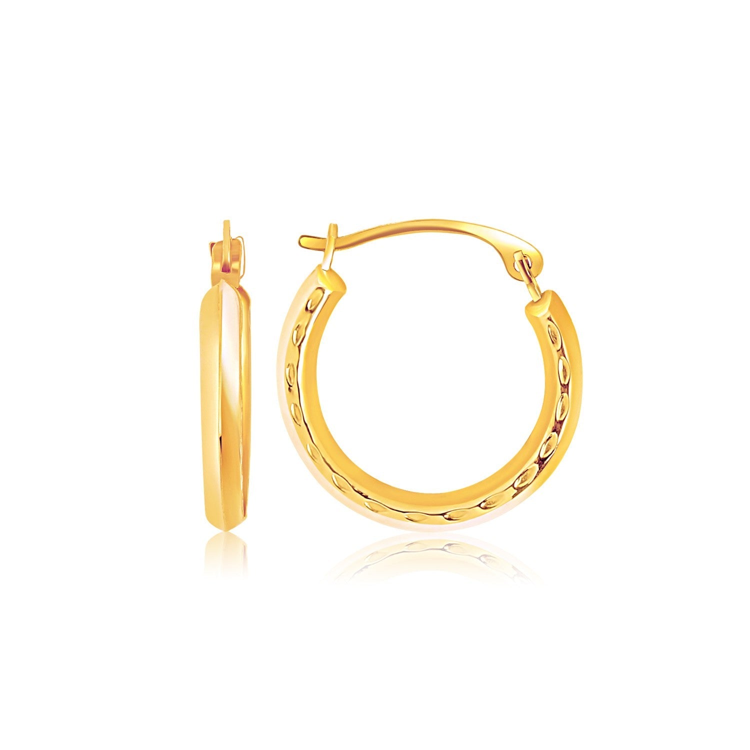 14k Yellow Gold Hoop Earrings with Textured Detailing - LinkagejewelrydesignLinkagejewelrydesign