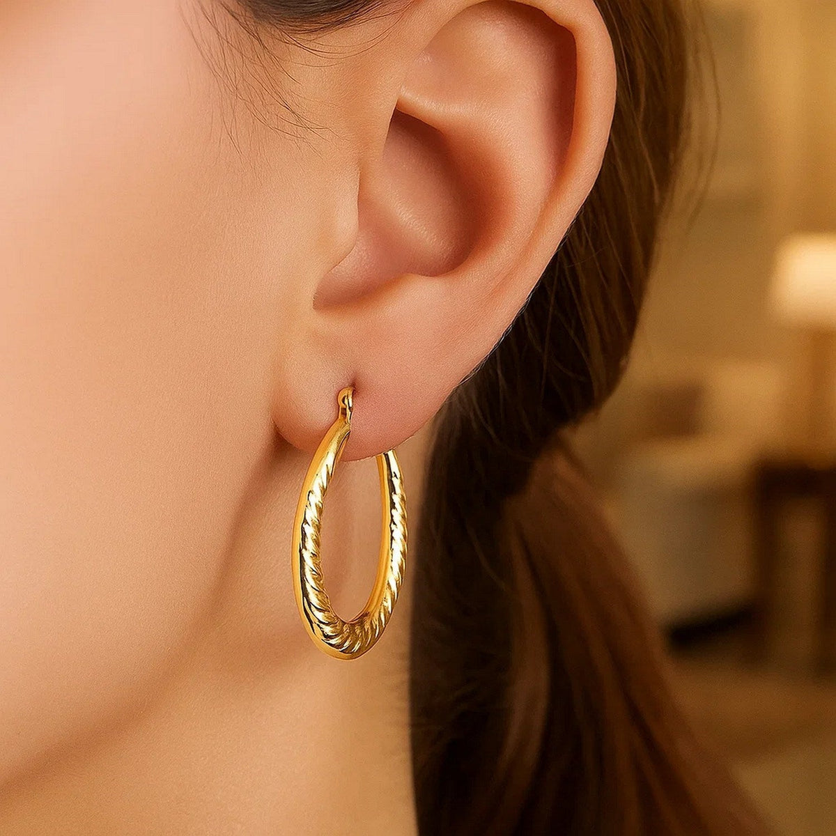 14k Yellow Gold Hoop Earrings with Textured Details - LinkagejewelrydesignLinkagejewelrydesign