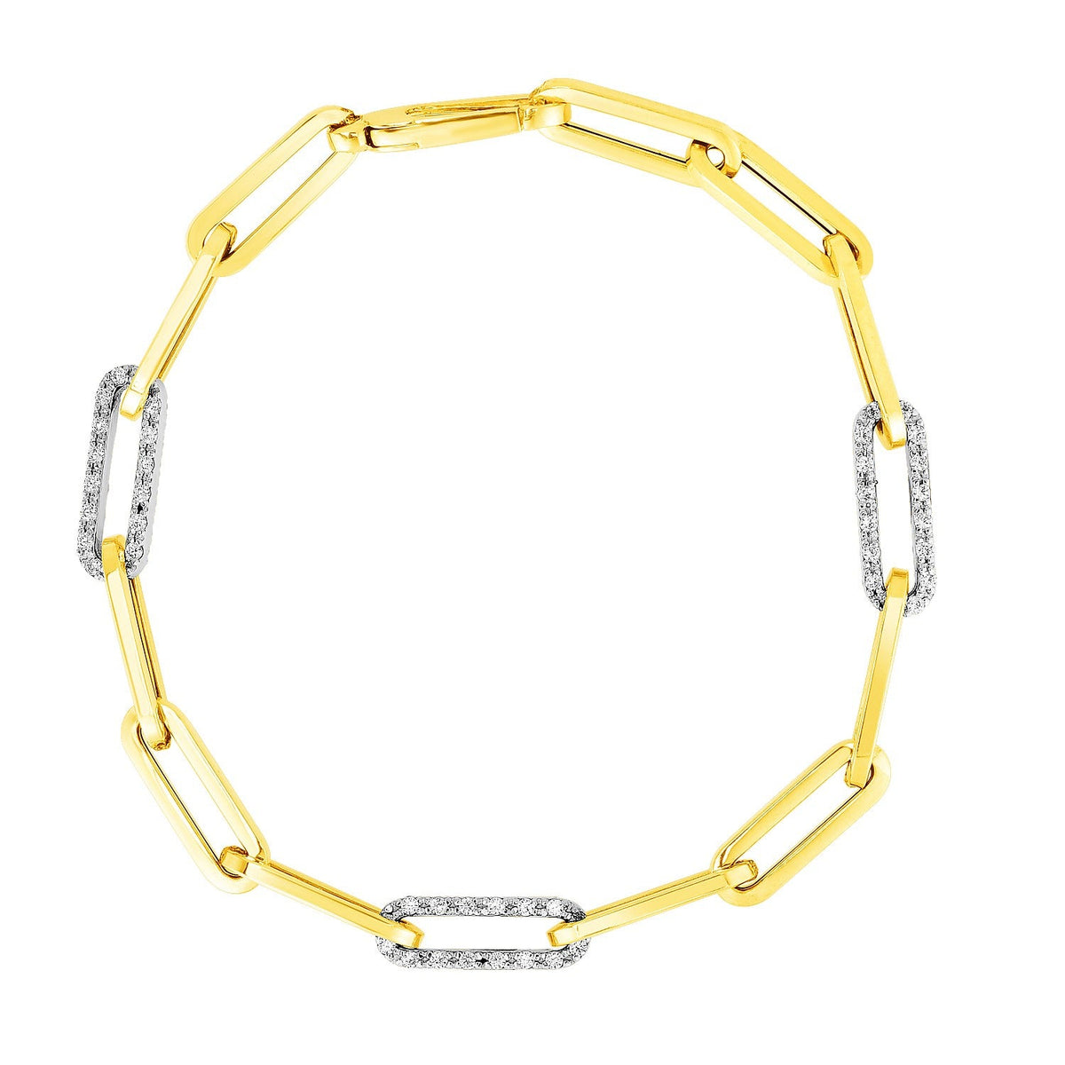 14k Yellow Gold inch Paperclip Chain Bracelet with Three Diamond Links (2.00 mm) - LinkagejewelrydesignLinkagejewelrydesign