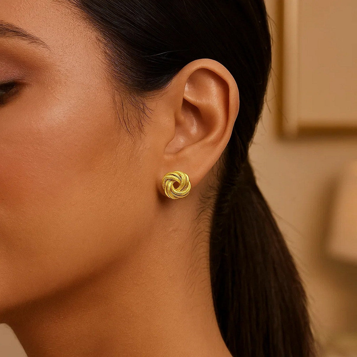 14k Yellow Gold Intertwined Love Knot Stud Earrings - LinkagejewelrydesignLinkagejewelrydesign