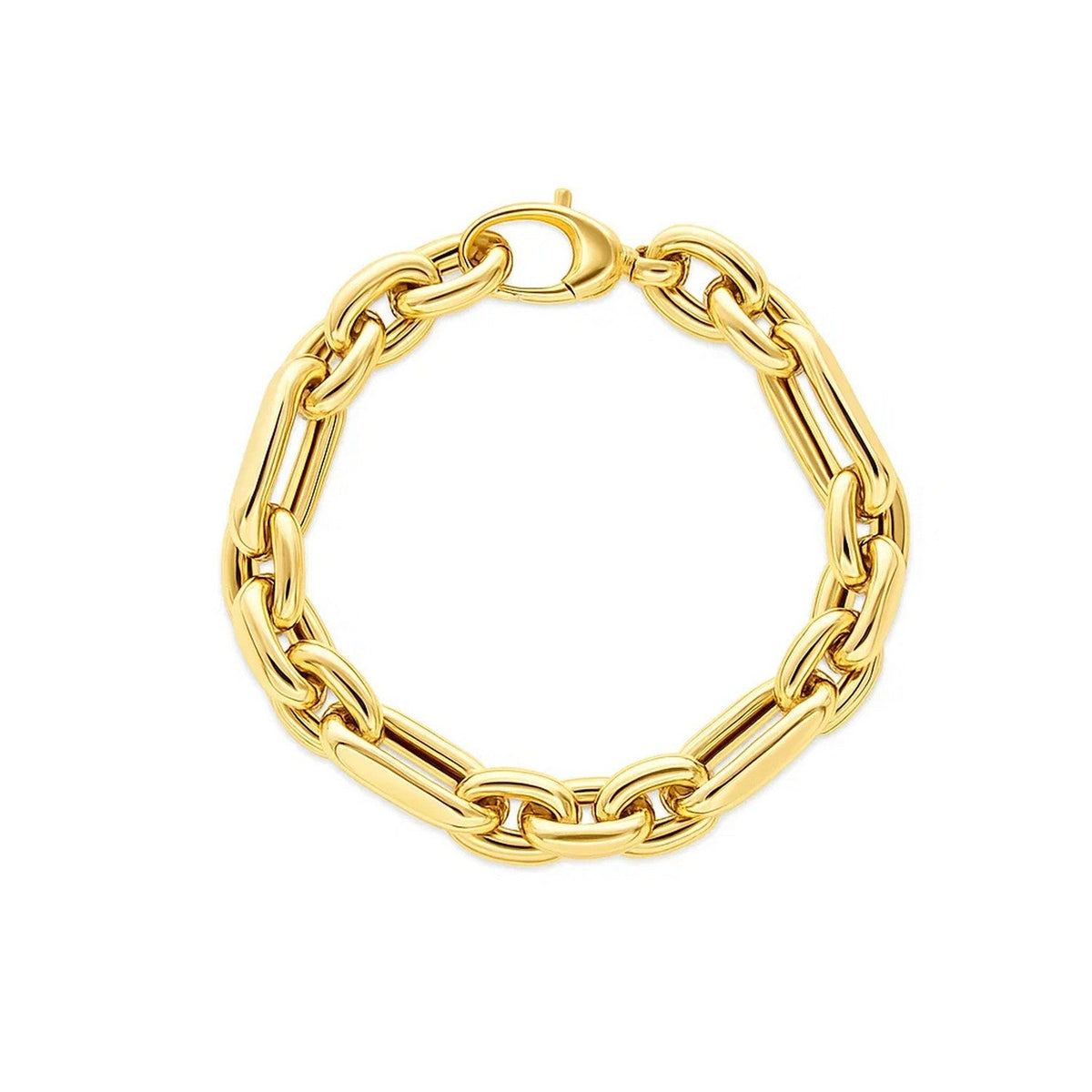 14k Yellow Gold Italian Alternating Paperclip Oval Links Bracelet - LinkagejewelrydesignLinkagejewelrydesign