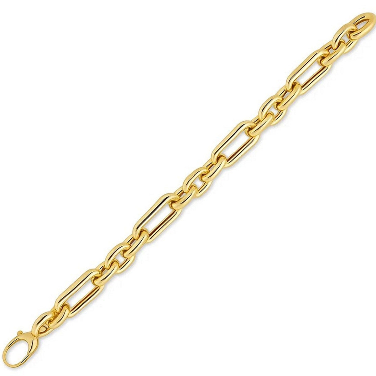 14k Yellow Gold Italian Alternating Paperclip Oval Links Bracelet - LinkagejewelrydesignLinkagejewelrydesign