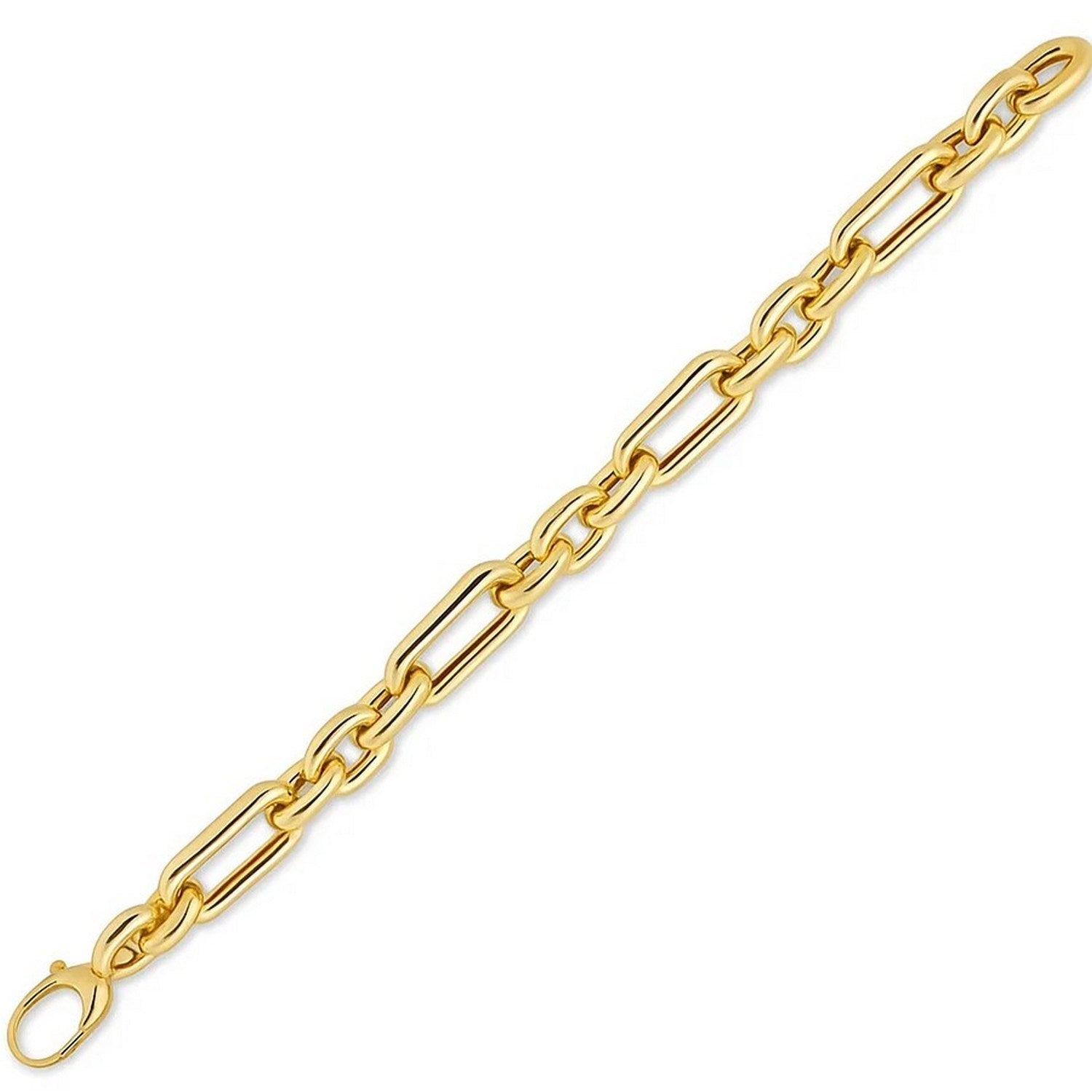 14k Yellow Gold Italian Alternating Paperclip Oval Links Bracelet - LinkagejewelrydesignLinkagejewelrydesign