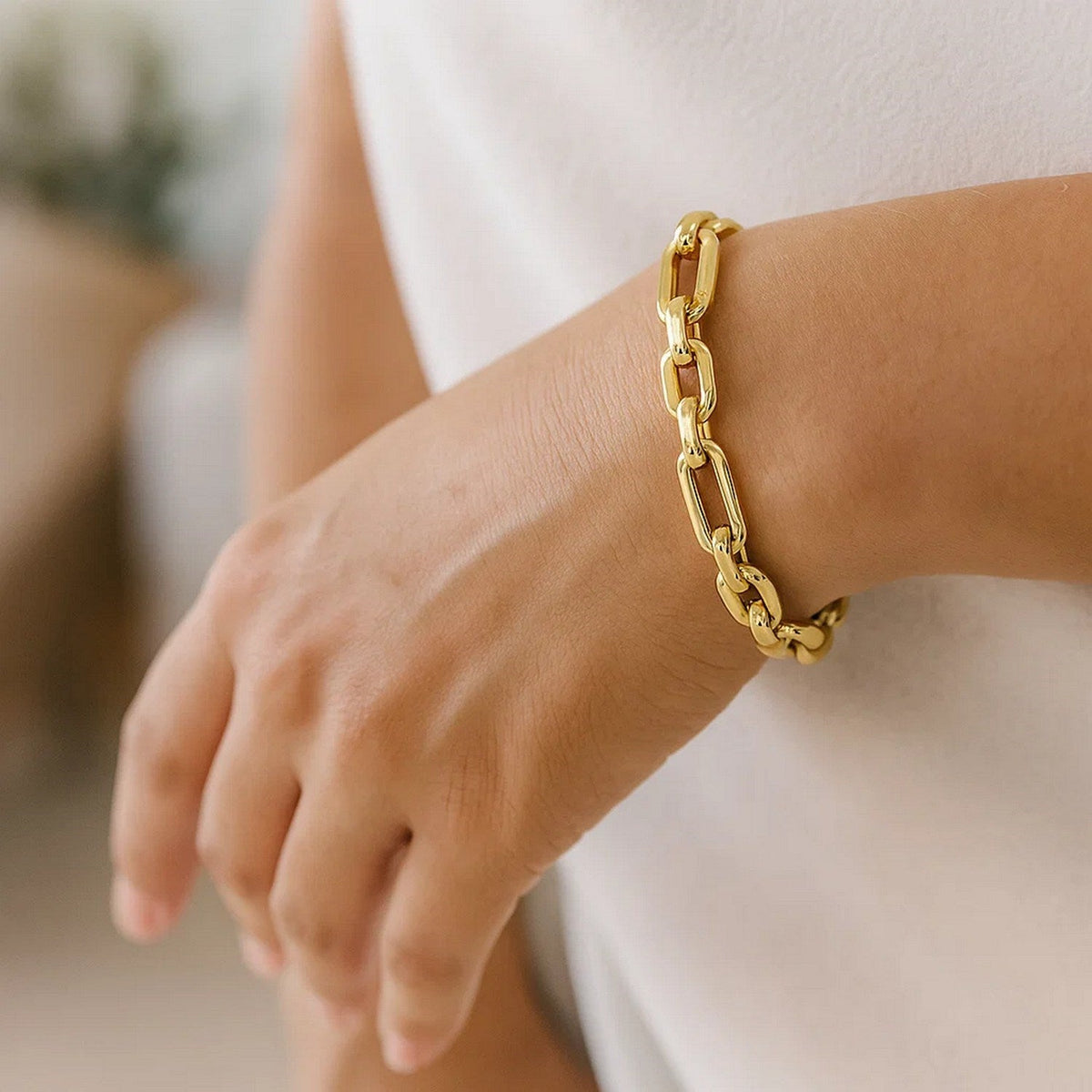 14k Yellow Gold Italian Alternating Paperclip Oval Links Bracelet - LinkagejewelrydesignLinkagejewelrydesign