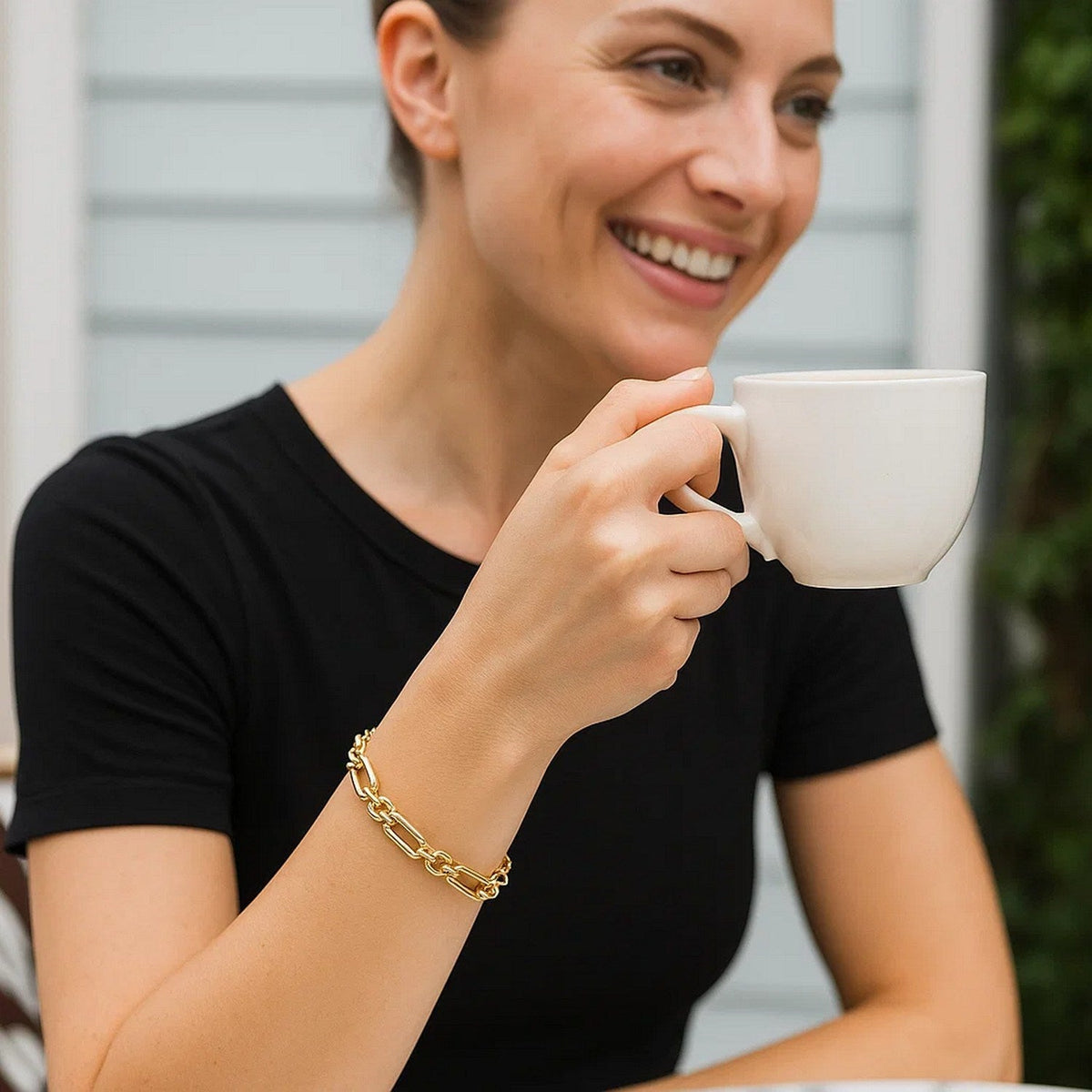 14k Yellow Gold Italian Alternating Paperclip Round Links Bracelet - LinkagejewelrydesignLinkagejewelrydesign