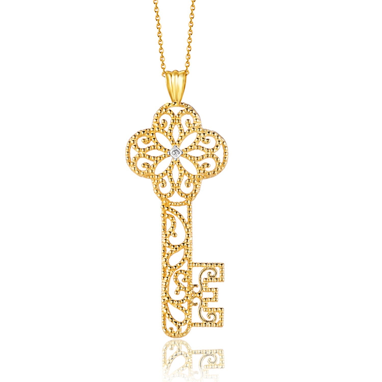 14K Yellow Gold Key Pendant With Diamond - LinkagejewelrydesignLinkagejewelrydesign