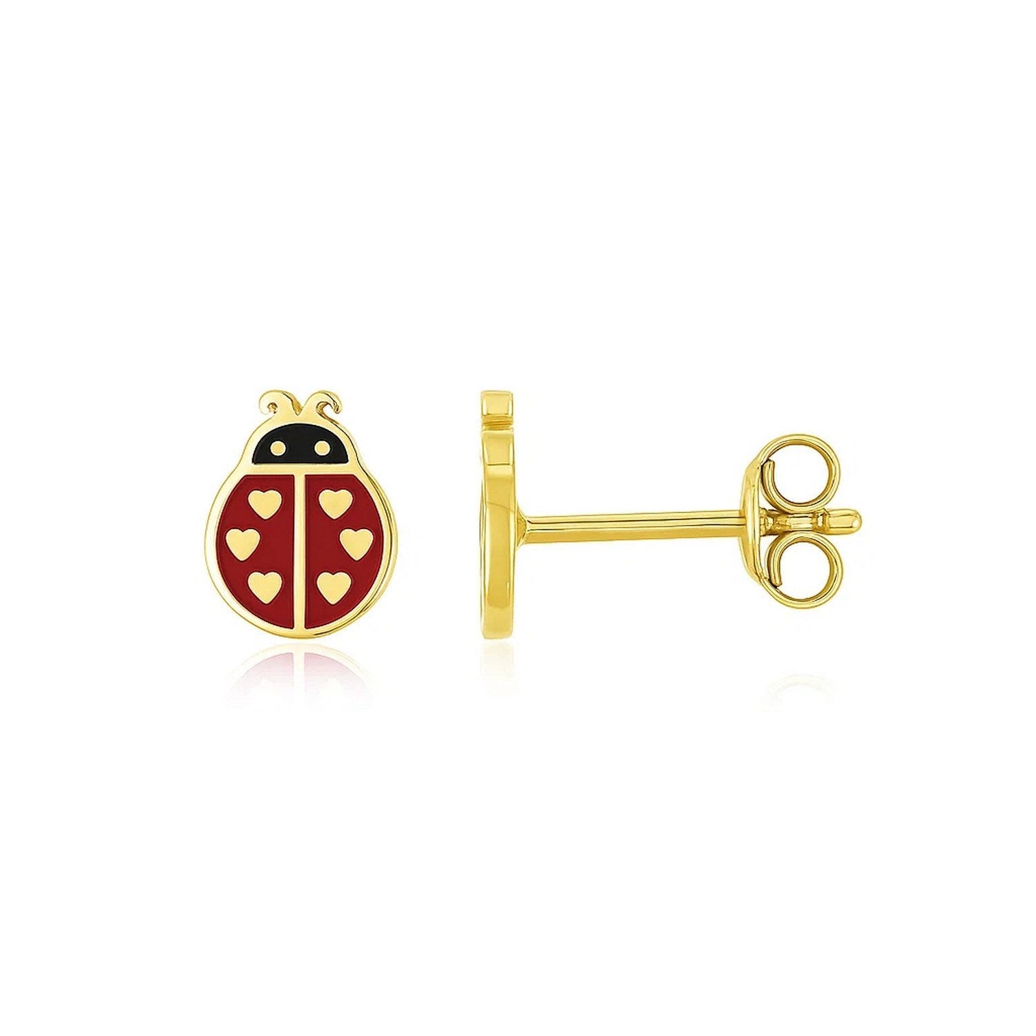 14K Yellow Gold Ladybug Enamel Earrings - LinkagejewelrydesignLinkagejewelrydesign