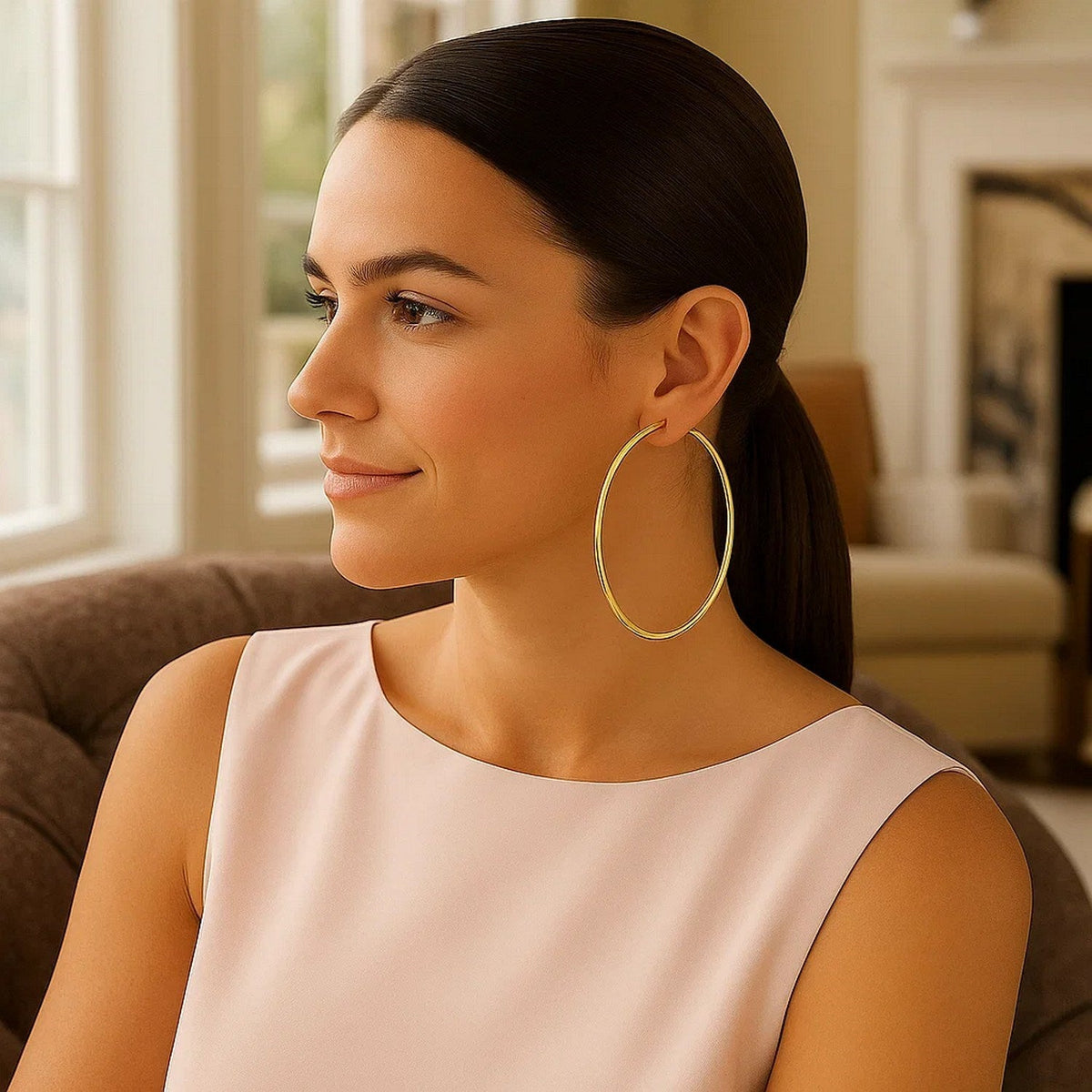 14k Yellow Gold Large Polished Hoop Earrings(2x70mm) - LinkagejewelrydesignLinkagejewelrydesign