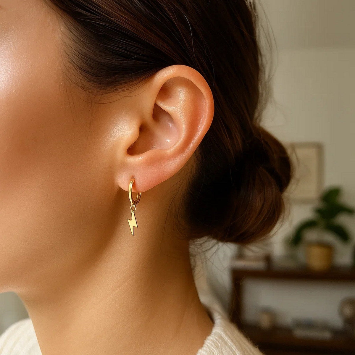 14K Yellow Gold Lighting Bolt Drop Hoop Earrings - LinkagejewelrydesignLinkagejewelrydesign