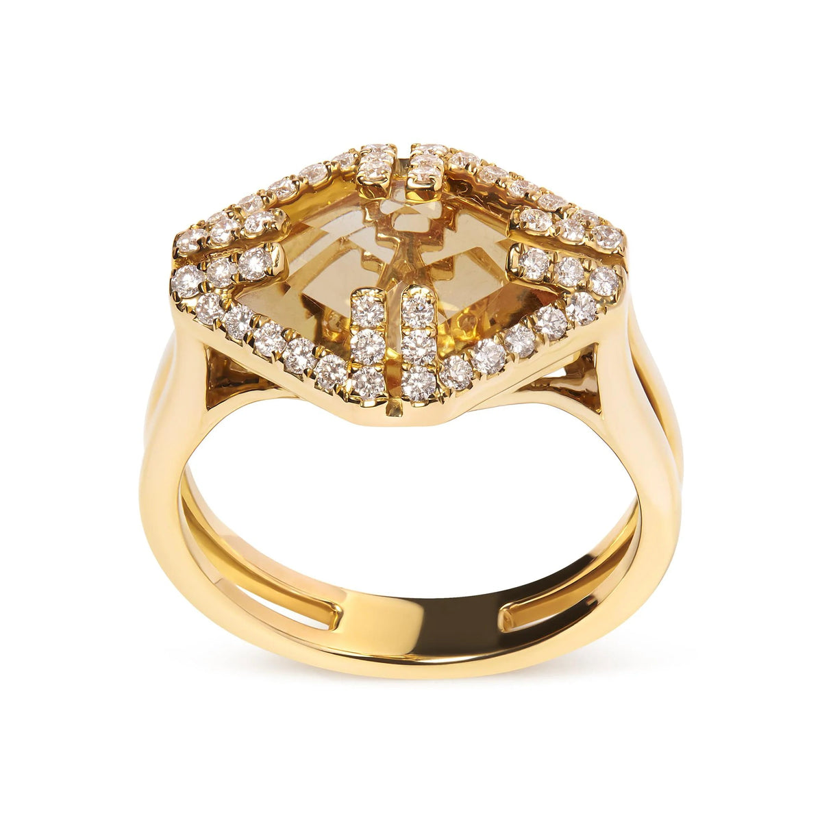 14K Yellow Gold Marquise - Cut Yellow Citrine and 1/3 Cttw Diamond Halo Cocktail Ring (G - H Color, SI1 - SI2 Clarity) - Size 7 - LinkagejewelrydesignLinkagejewelrydesign
