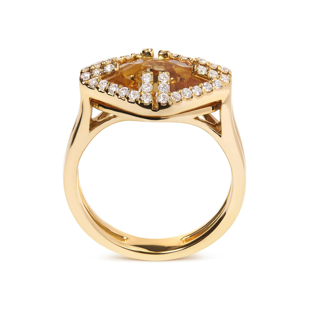 14K Yellow Gold Marquise - Cut Yellow Citrine and 1/3 Cttw Diamond Halo Cocktail Ring (G - H Color, SI1 - SI2 Clarity) - Size 7 - LinkagejewelrydesignLinkagejewelrydesign