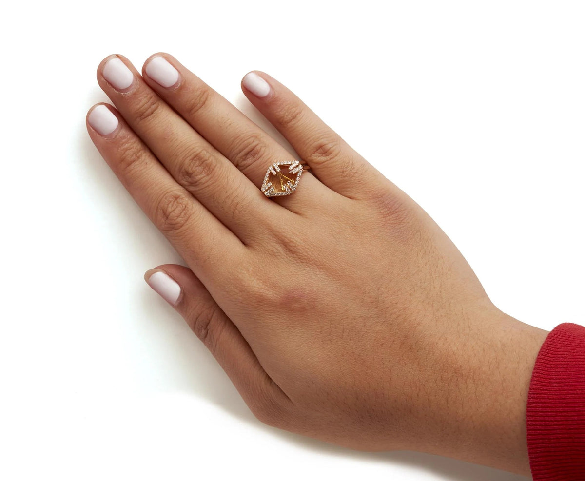 14K Yellow Gold Marquise - Cut Yellow Citrine and 1/3 Cttw Diamond Halo Cocktail Ring (G - H Color, SI1 - SI2 Clarity) - Size 7 - LinkagejewelrydesignLinkagejewelrydesign