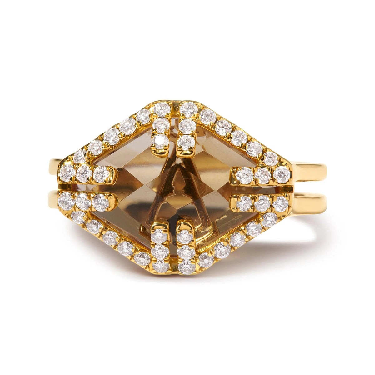 14K Yellow Gold Marquise - Cut Yellow Citrine and 1/3 Cttw Diamond Halo Cocktail Ring (G - H Color, SI1 - SI2 Clarity) - Size 7 - LinkagejewelrydesignLinkagejewelrydesign