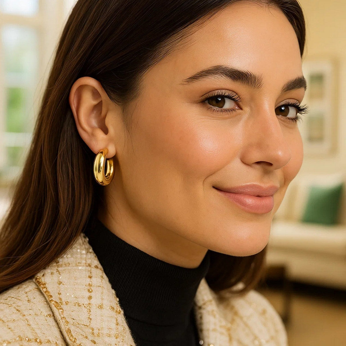 14k Yellow Gold Medium Puffy Hoops - LinkagejewelrydesignLinkagejewelrydesign