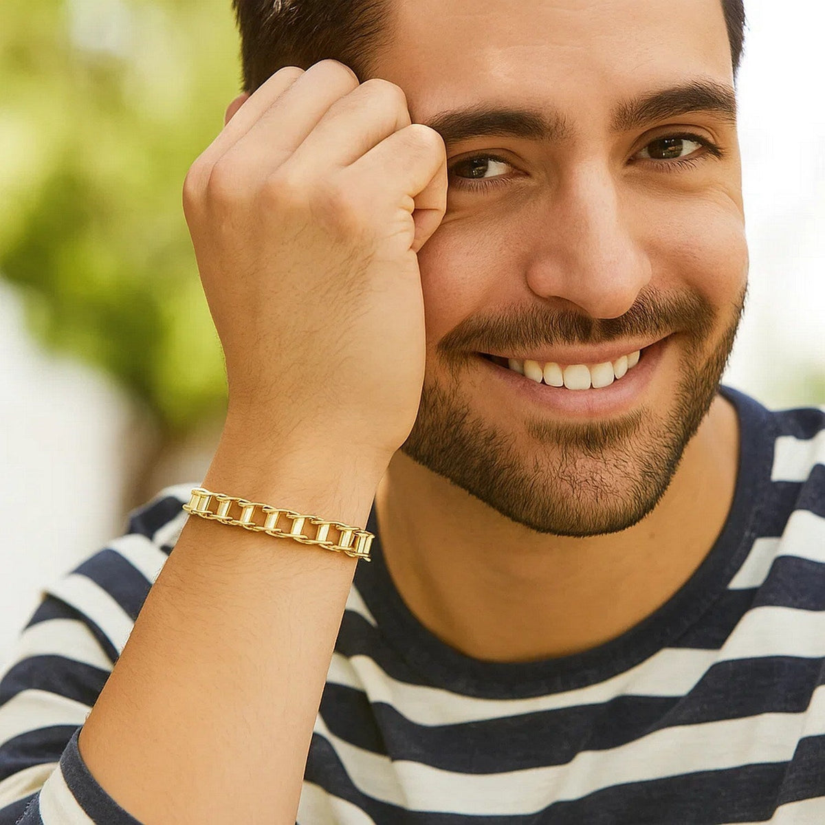 14k Yellow Gold Men&#39;s Bracelet with Rail Motif Links - LinkagejewelrydesignLinkagejewelrydesign