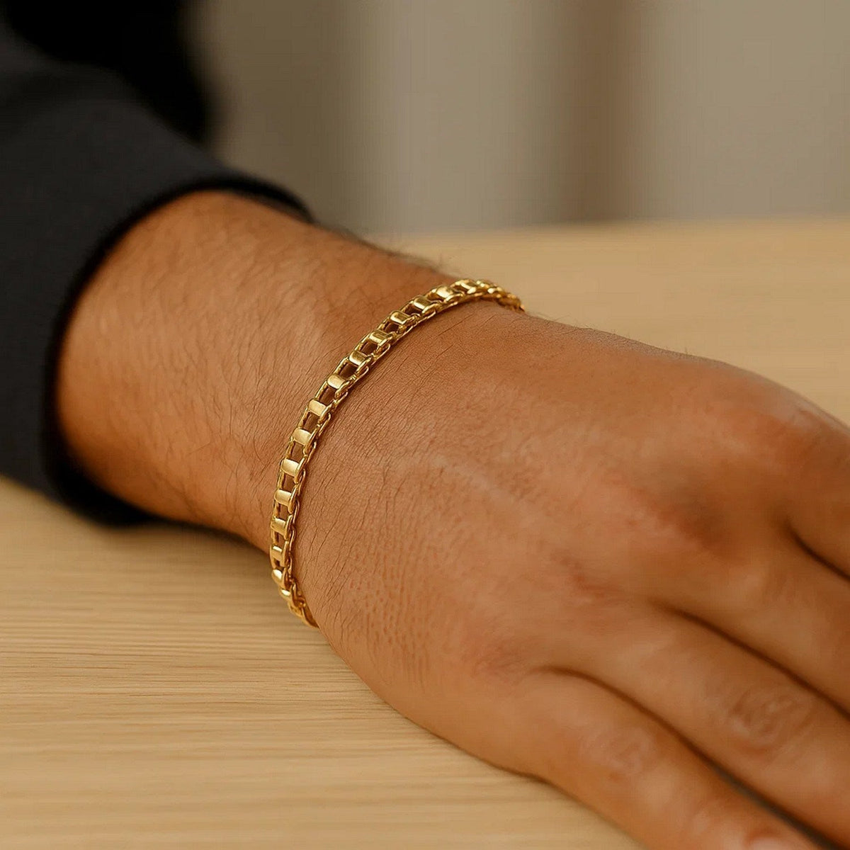14k Yellow Gold Men&#39;s Bracelet with Rail Motif Links - LinkagejewelrydesignLinkagejewelrydesign
