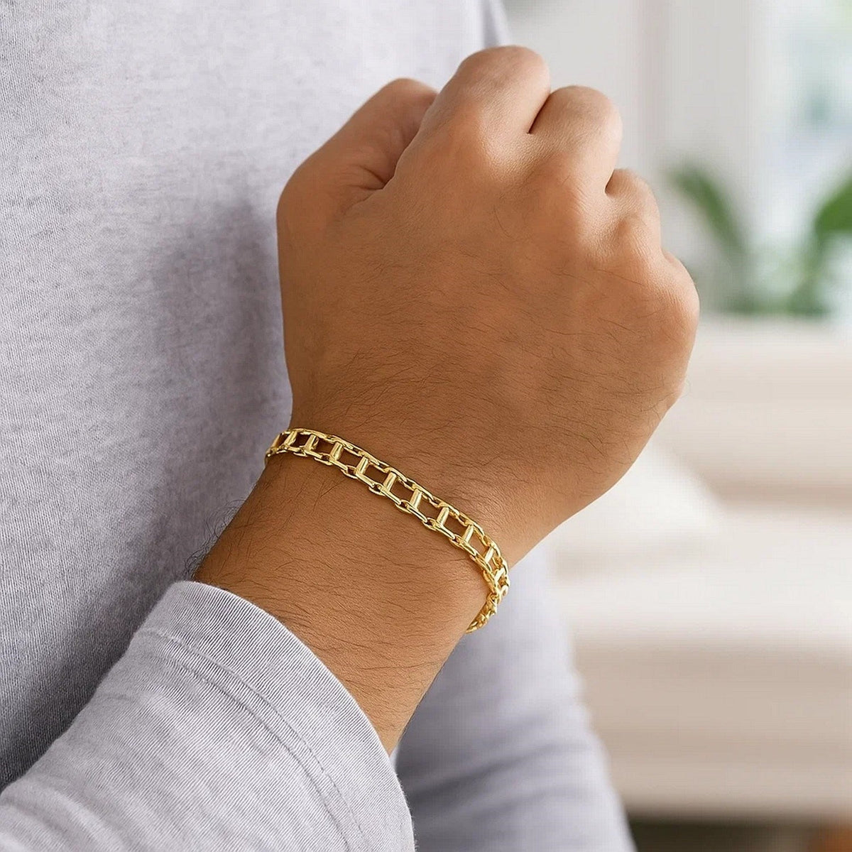 14k Yellow Gold Men&#39;s Bracelet with Rail Motif Links - LinkagejewelrydesignLinkagejewelrydesign