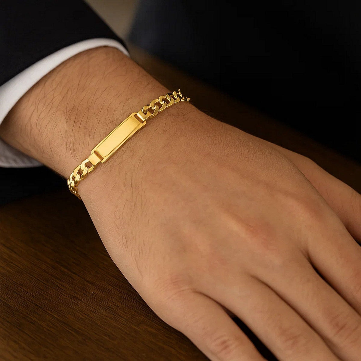 14k Yellow Gold Mens ID Cuban Chain Bracelet (8.00 mm) - LinkagejewelrydesignLinkagejewelrydesign