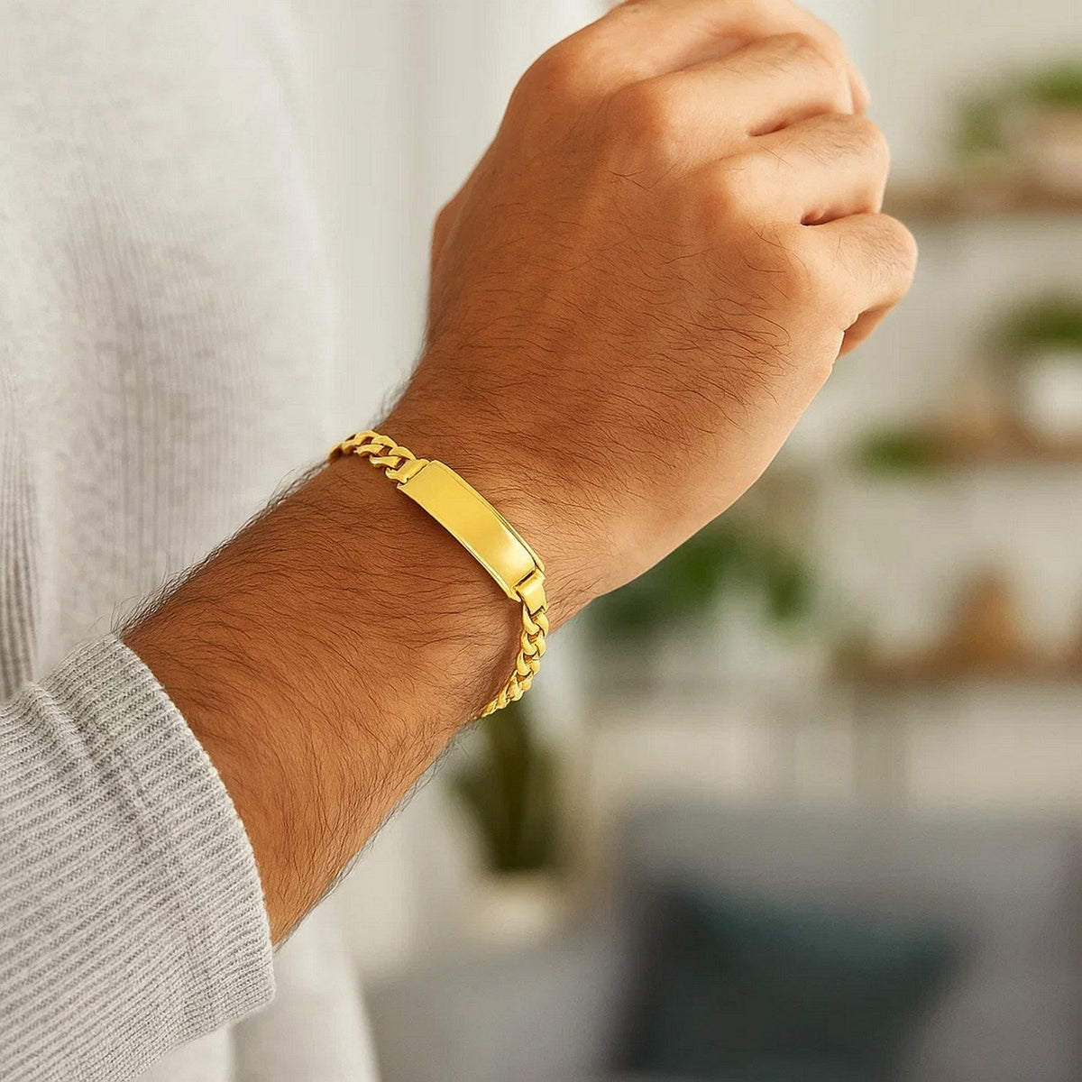 14k Yellow Gold Mens ID Cuban Chain Bracelet (8.00 mm) - LinkagejewelrydesignLinkagejewelrydesign
