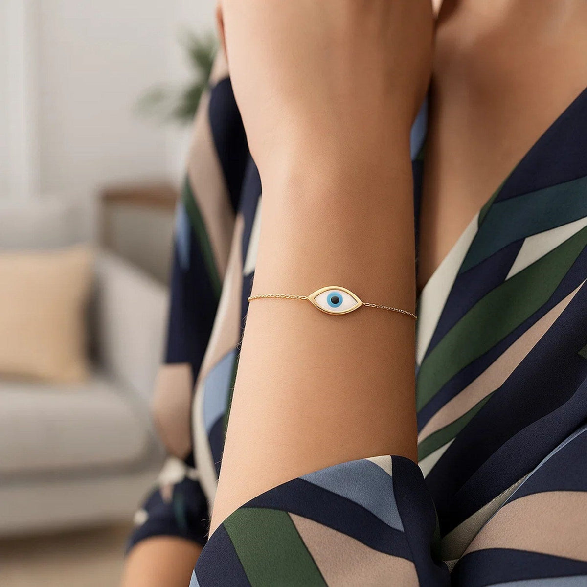 14k Yellow Gold MOP Evil Eye Bracelet - LinkagejewelrydesignLinkagejewelrydesign