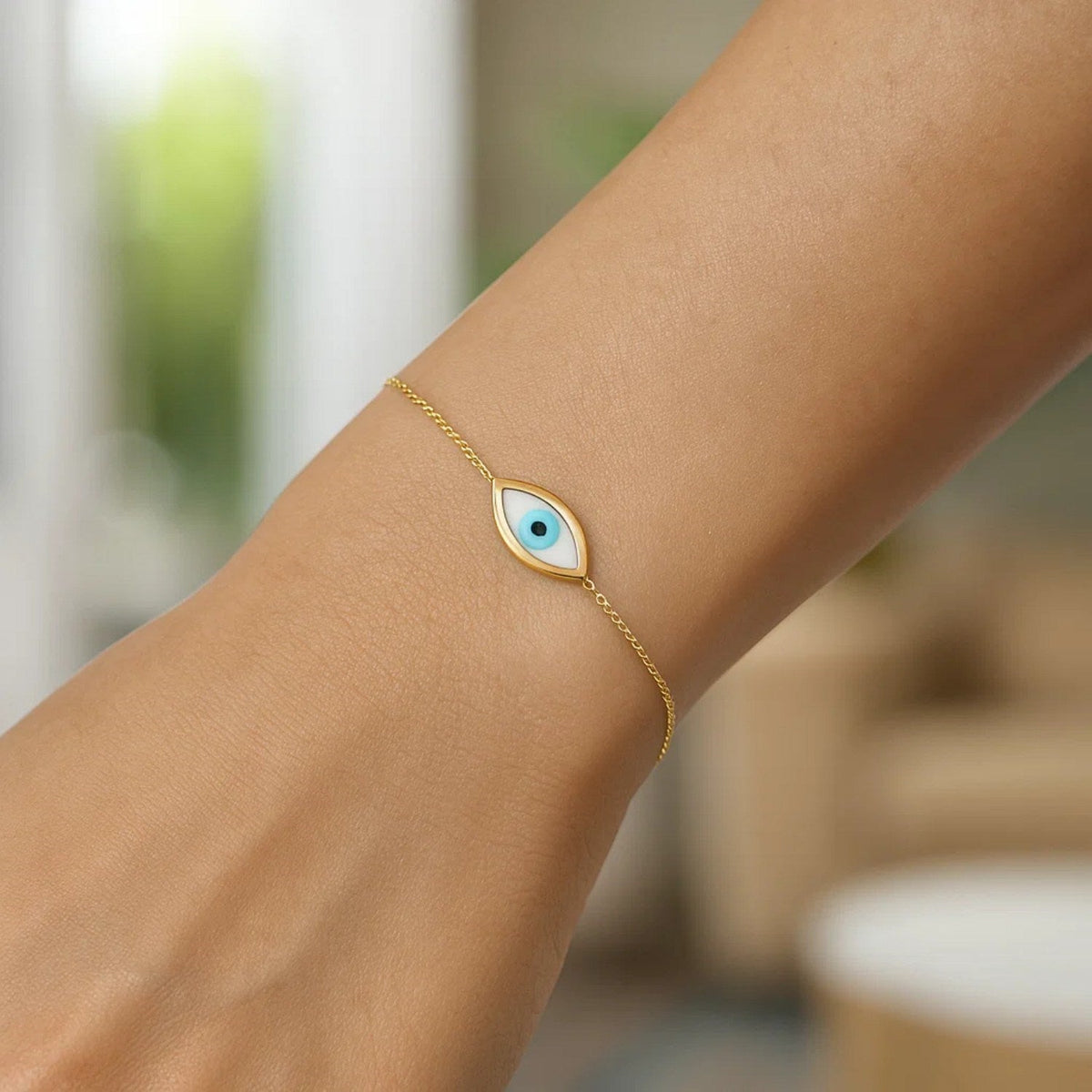 14k Yellow Gold MOP Evil Eye Bracelet - LinkagejewelrydesignLinkagejewelrydesign