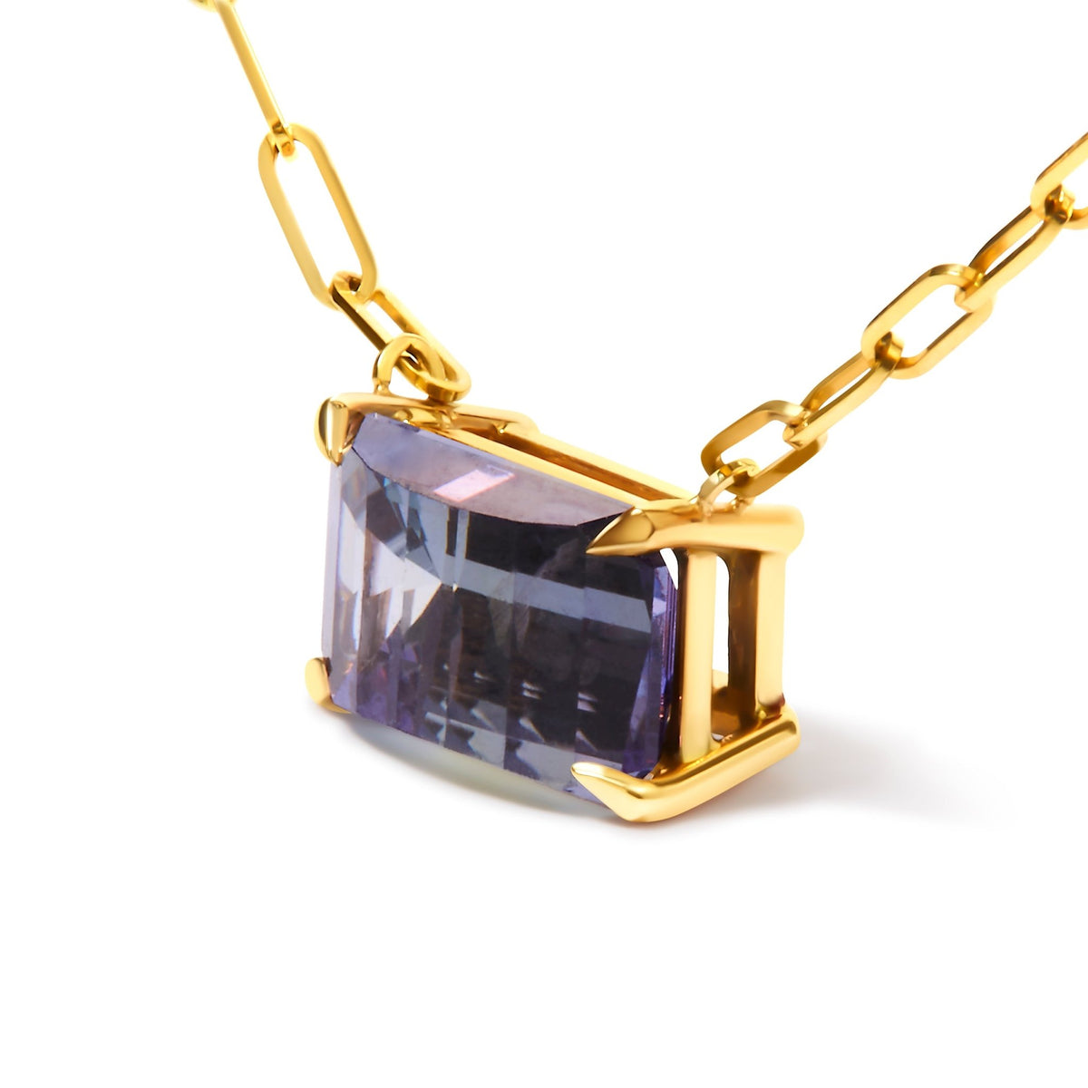 14K Yellow Gold Natural 2 7/8 Cttw Pixel Cut Emerald Bicolor Tanzanite Pendant Necklace with Paperclip Chain - 18 Inches - LinkagejewelrydesignLinkagejewelrydesign