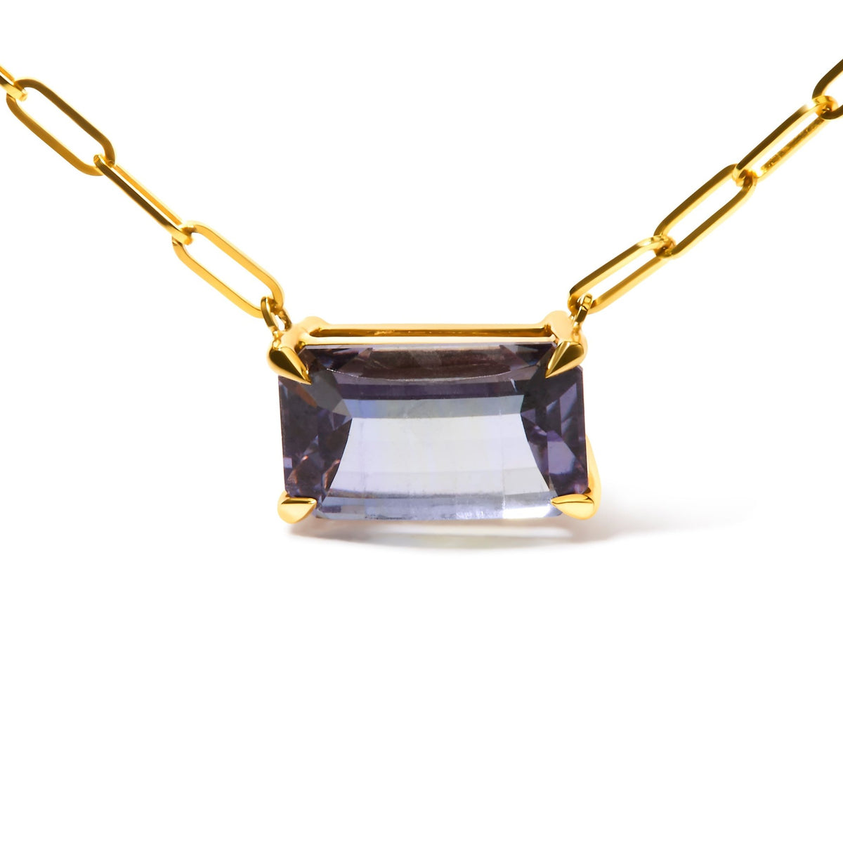 14K Yellow Gold Natural 2 7/8 Cttw Pixel Cut Emerald Bicolor Tanzanite Pendant Necklace with Paperclip Chain - 18 Inches - LinkagejewelrydesignLinkagejewelrydesign
