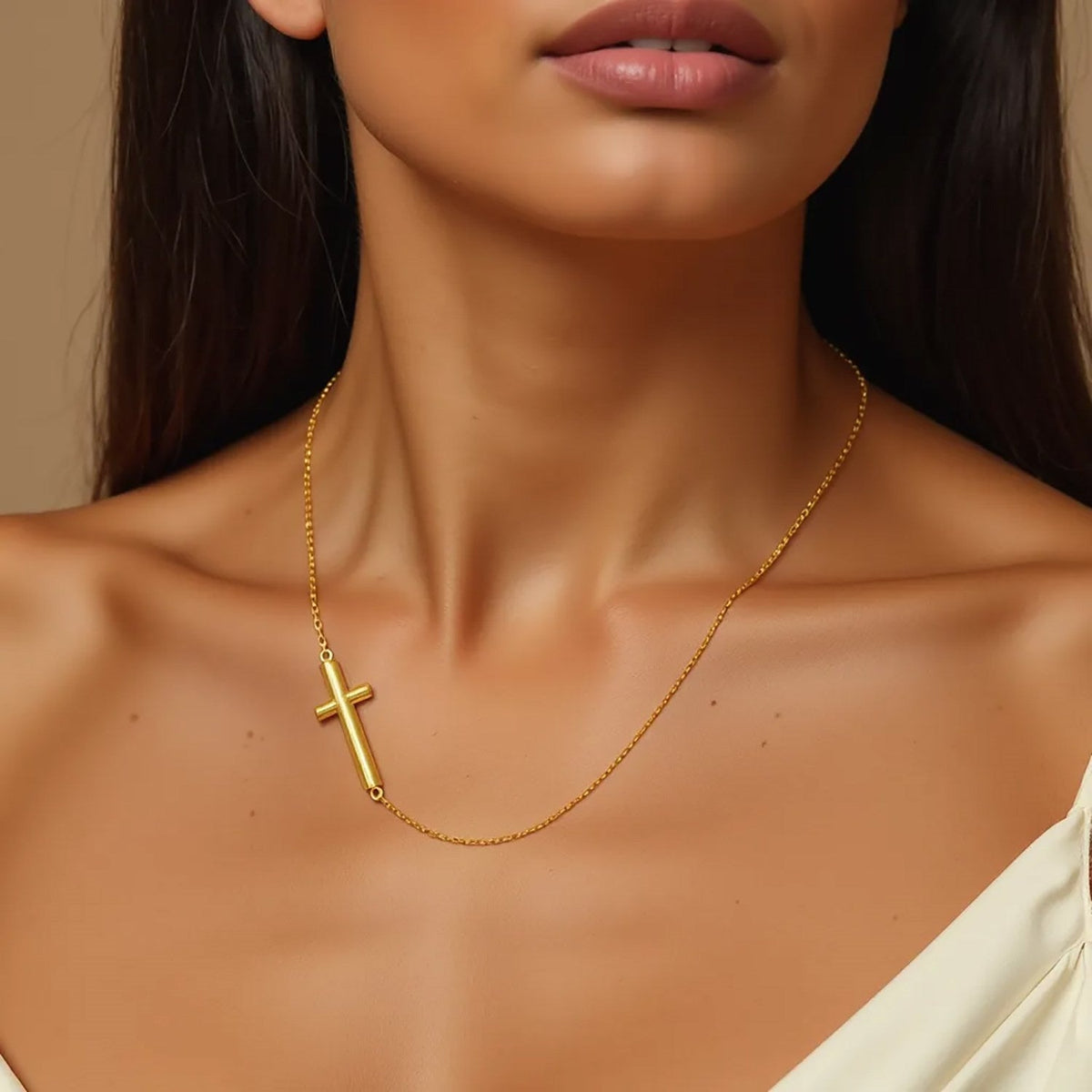 14k Yellow Gold Necklace with a Polished Cross Design - LinkagejewelrydesignLinkagejewelrydesign