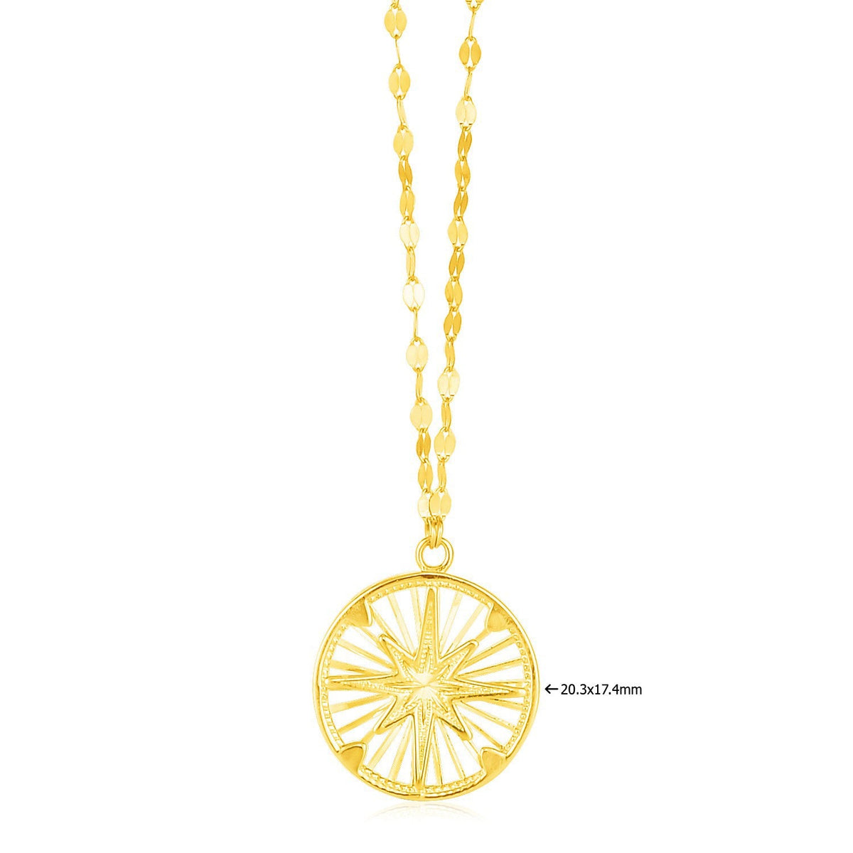 14k Yellow Gold Necklace with Compass Pendant - LinkagejewelrydesignLinkagejewelrydesign