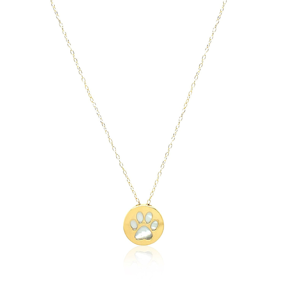 14k Yellow Gold Necklace with Dog Paw Print Symbol in Mother of Pearl - LinkagejewelrydesignLinkagejewelrydesign
