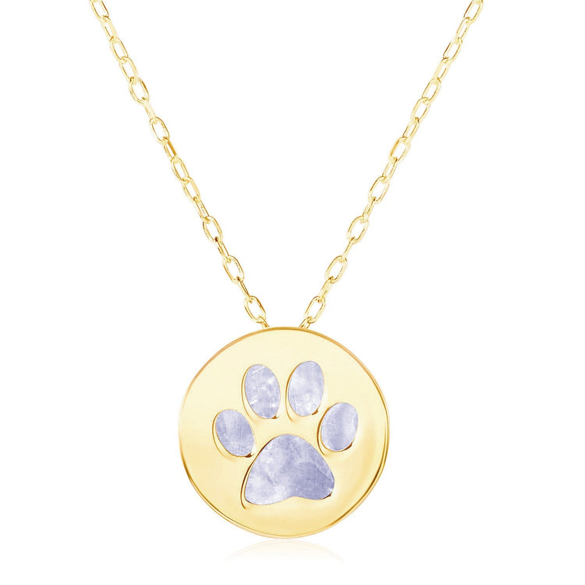14k Yellow Gold Necklace with Dog Paw Print Symbol in Mother of Pearl - LinkagejewelrydesignLinkagejewelrydesign