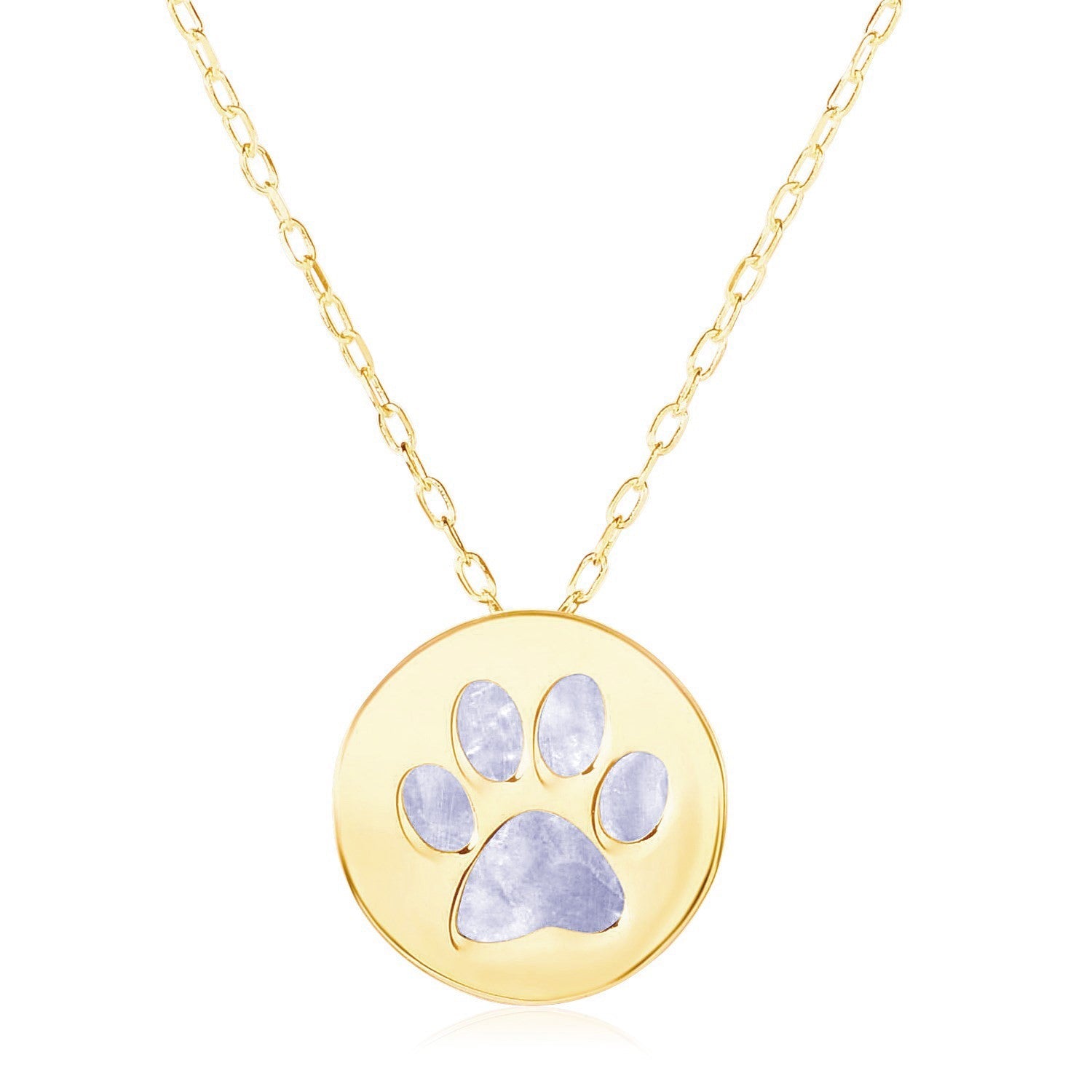 14k Yellow Gold Necklace with Dog Paw Print Symbol in Mother of Pearl - LinkagejewelrydesignLinkagejewelrydesign