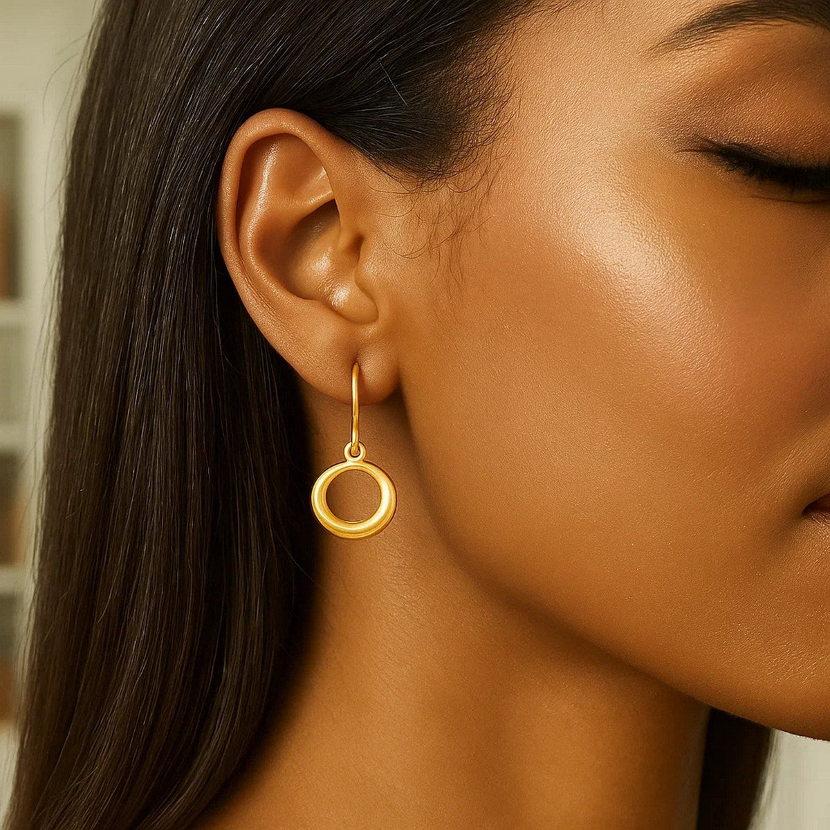 14k Yellow Gold Open Circle Dangle Earrings - LinkagejewelrydesignLinkagejewelrydesign