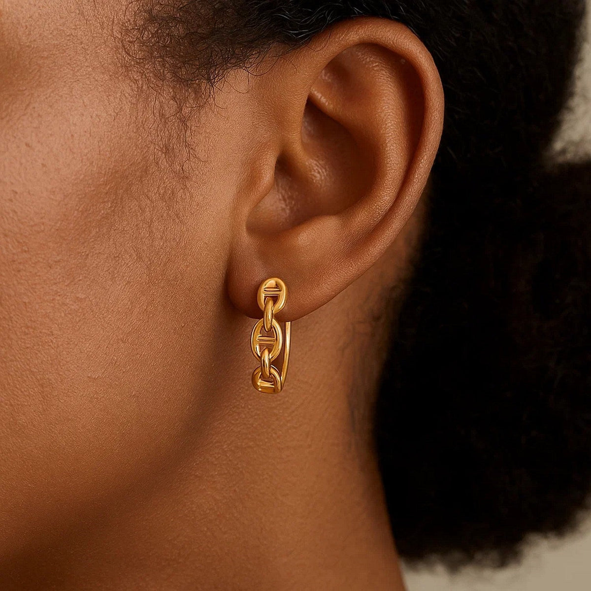 14k Yellow Gold Oval Mariner Huggies - LinkagejewelrydesignLinkagejewelrydesign