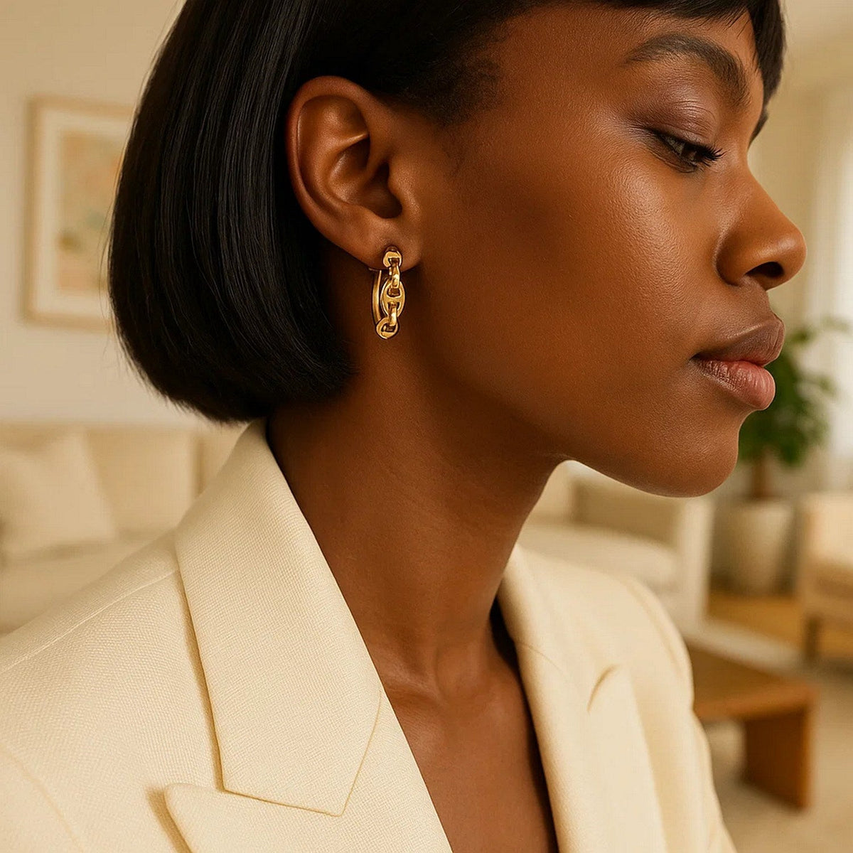 14k Yellow Gold Oval Mariner Huggies - LinkagejewelrydesignLinkagejewelrydesign